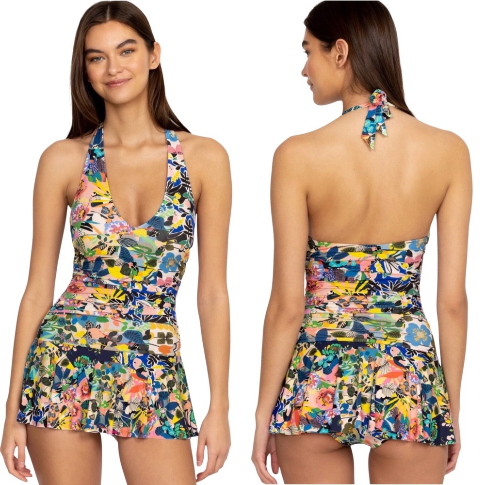 Johnny Was Swim Dress Women S Halter Floral Ruched Skirted Layla One Piece Multi